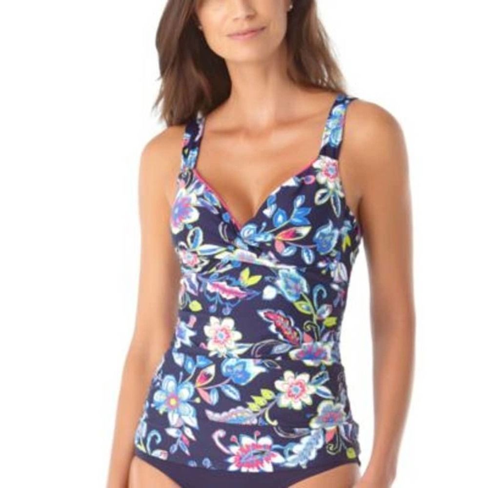 NWT - Anne Cole Bra Sized Ruched Tankini Top